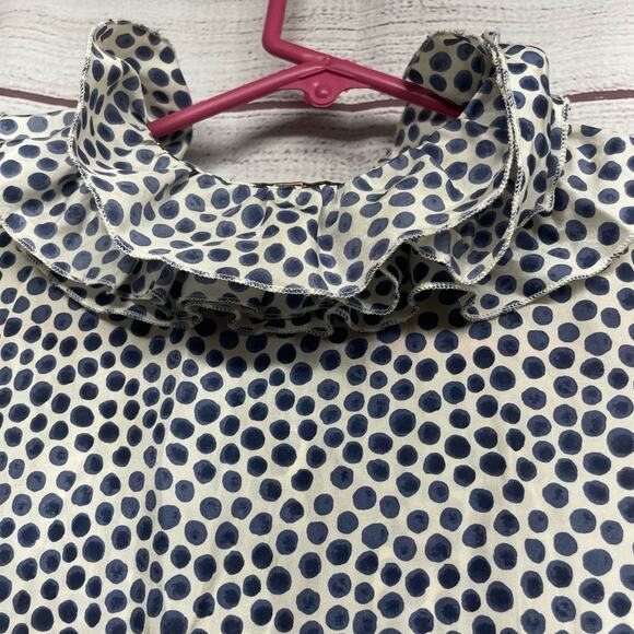 J. Crew 100% Silk Grey White Heart Ruffle Neck Sleeveless Tunic Blouse Size 4 - Picture 7 of 8